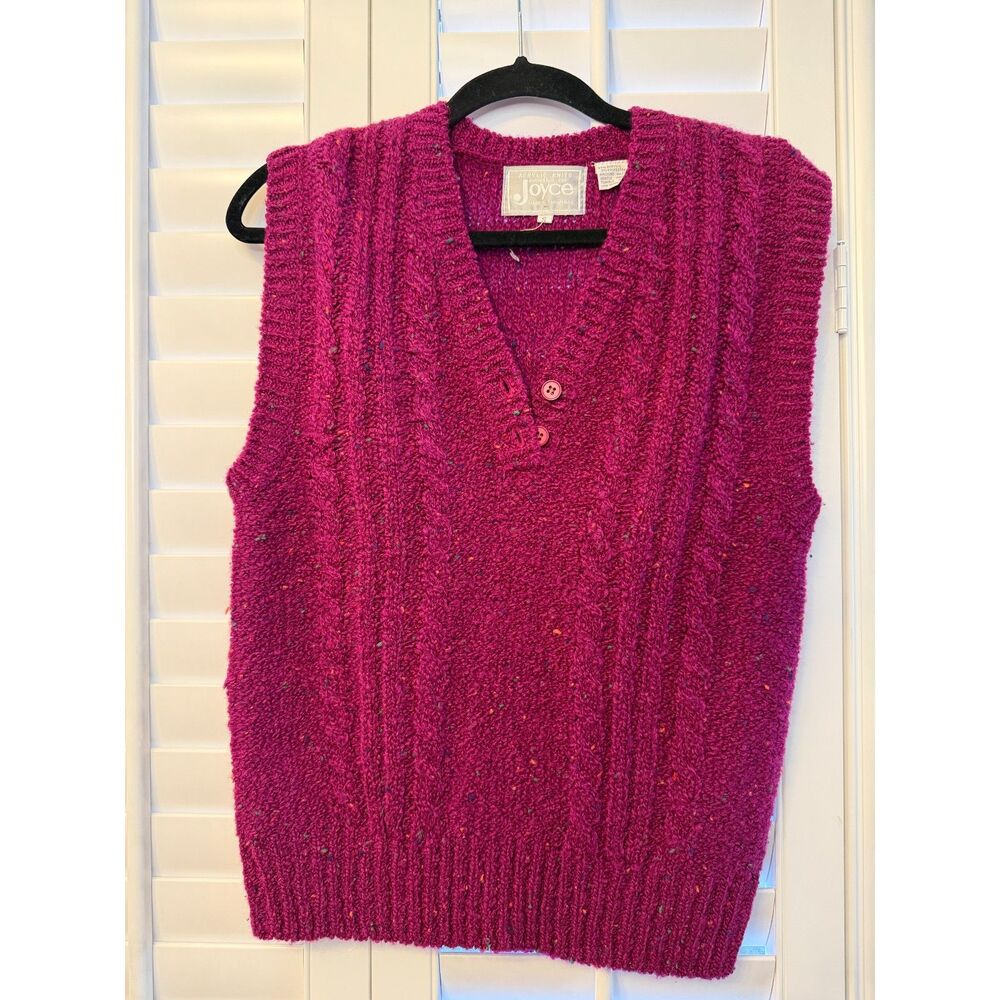 Vintage Joyce Cable Knit Sweater Vest Small S Magenta Pink Confetti Fleck